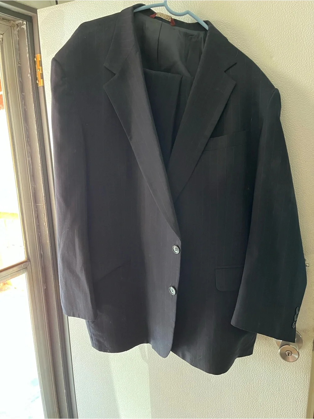 Classic Men's Black Pinstripe Two-Button Suit Jacket